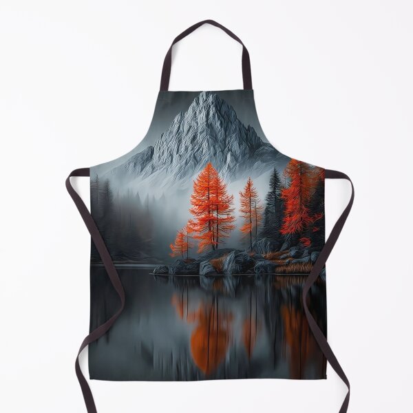 Item preview, Red Trees Mountain Reflection — Dramatic Autumn Lake Landscape Art designed and sold by LYAN-STORE.