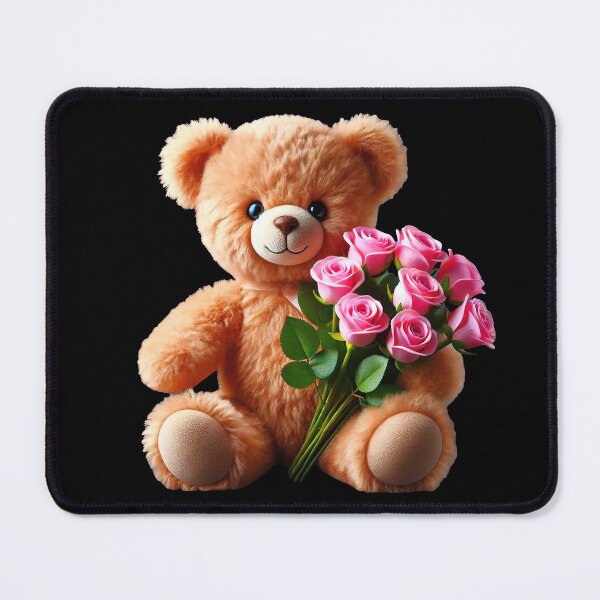 Item preview, Adorable Cuddly Teddy Bear with Pink Roses on BlackShapes Mania designed and sold by Shapes-Mania.
