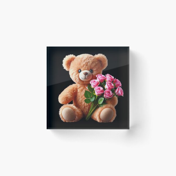 Item preview, Adorable Cuddly Teddy Bear with Pink Roses on BlackShapes Mania designed and sold by Shapes-Mania.