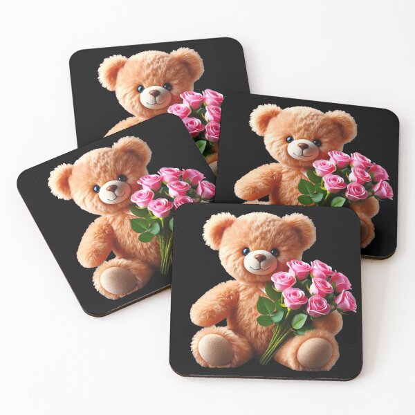 Item preview, Adorable Cuddly Teddy Bear with Pink Roses on BlackShapes Mania designed and sold by Shapes-Mania.
