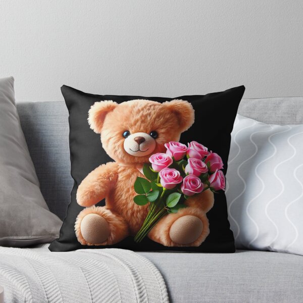 Item preview, Adorable Cuddly Teddy Bear with Pink Roses on BlackShapes Mania designed and sold by Shapes-Mania.