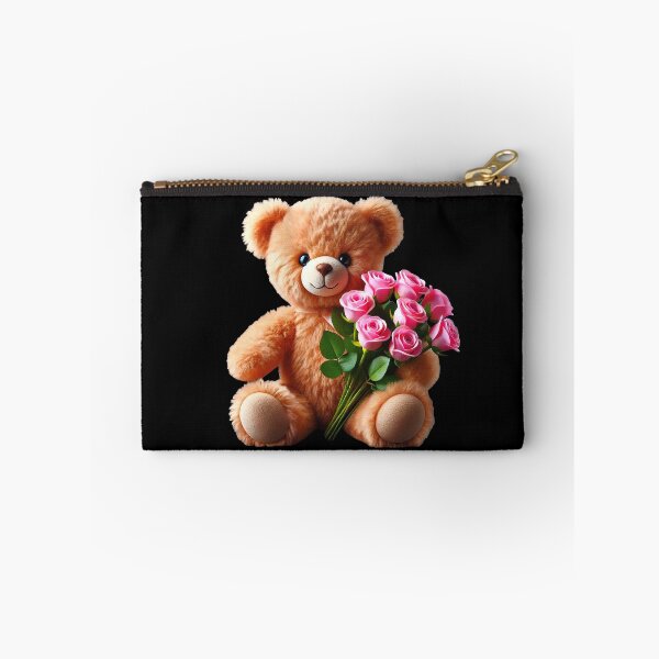 Item preview, Adorable Cuddly Teddy Bear with Pink Roses on BlackShapes Mania designed and sold by Shapes-Mania.