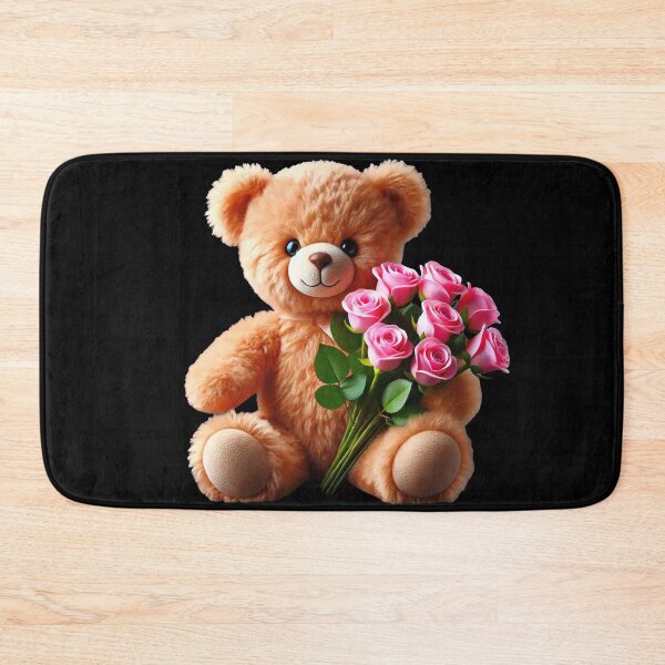 Item preview, Adorable Cuddly Teddy Bear with Pink Roses on BlackShapes Mania designed and sold by Shapes-Mania.