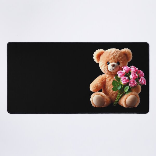 Item preview, Adorable Cuddly Teddy Bear with Pink Roses on BlackShapes Mania designed and sold by Shapes-Mania.