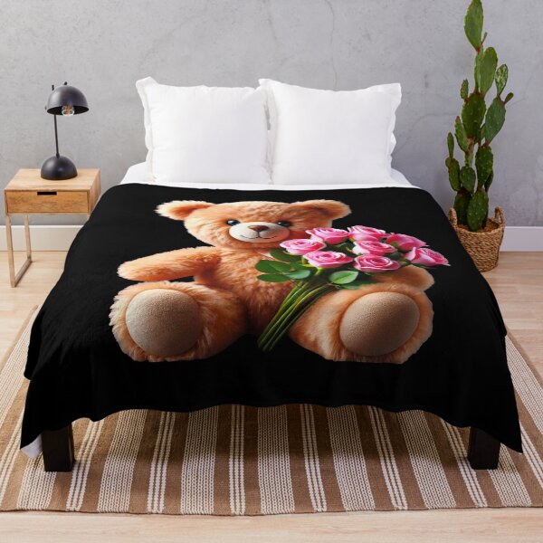 Item preview, Adorable Cuddly Teddy Bear with Pink Roses on BlackShapes Mania designed and sold by Shapes-Mania.