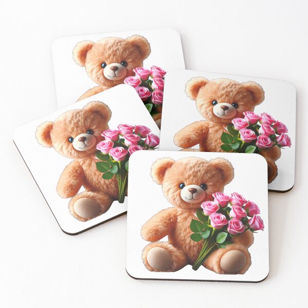 Item preview, Adorable Cuddly Teddy Bear with Pink Roses Shapes Mania designed and sold by Shapes-Mania.