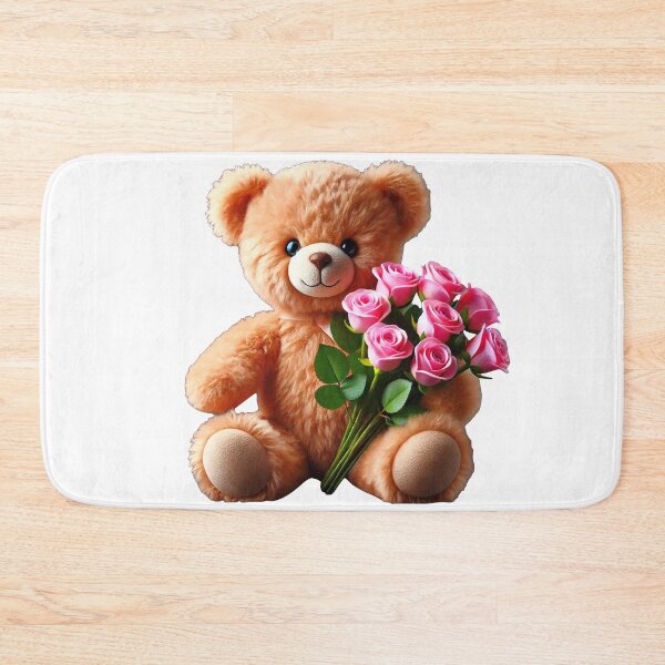 Item preview, Adorable Cuddly Teddy Bear with Pink Roses Shapes Mania designed and sold by Shapes-Mania.