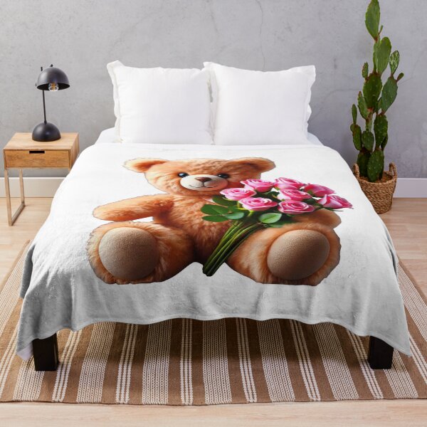 Item preview, Adorable Cuddly Teddy Bear with Pink Roses Shapes Mania designed and sold by Shapes-Mania.