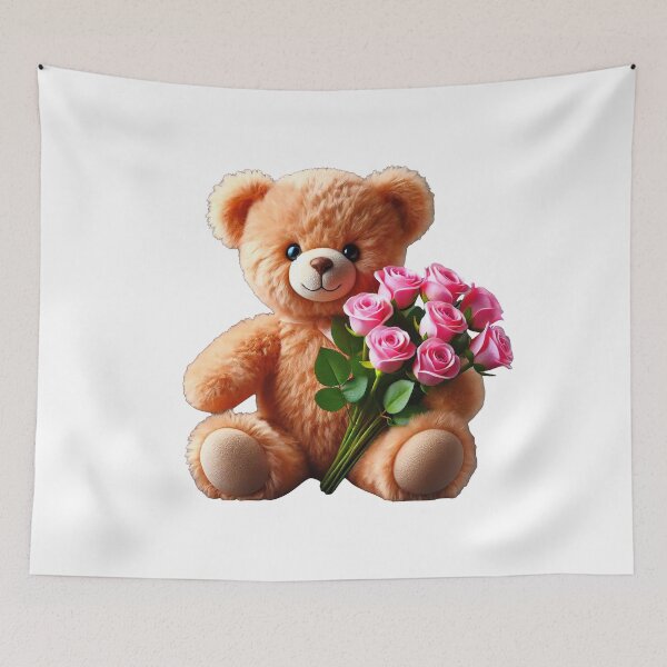 Item preview, Adorable Cuddly Teddy Bear with Pink Roses Shapes Mania designed and sold by Shapes-Mania.