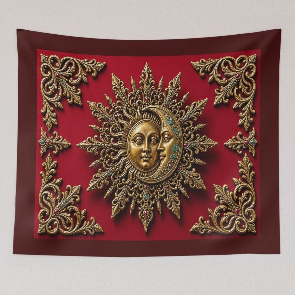 Item preview, Vintage Royal Crimson Sun and Moon Luxury Gold Baroque Art designed and sold by Breezes-of-Ida.