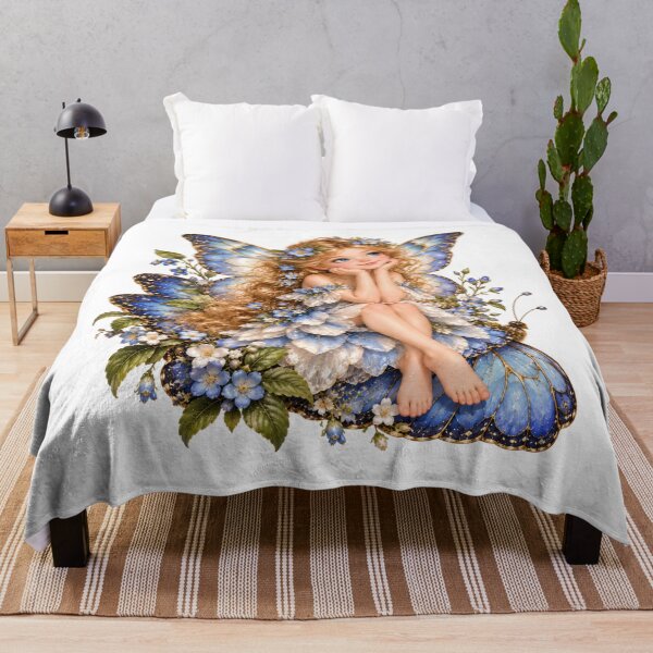 Item preview, Blue Butterfly Fairy with Wildflowers – Magical Garden Fairy designed and sold by INVITOARTE.