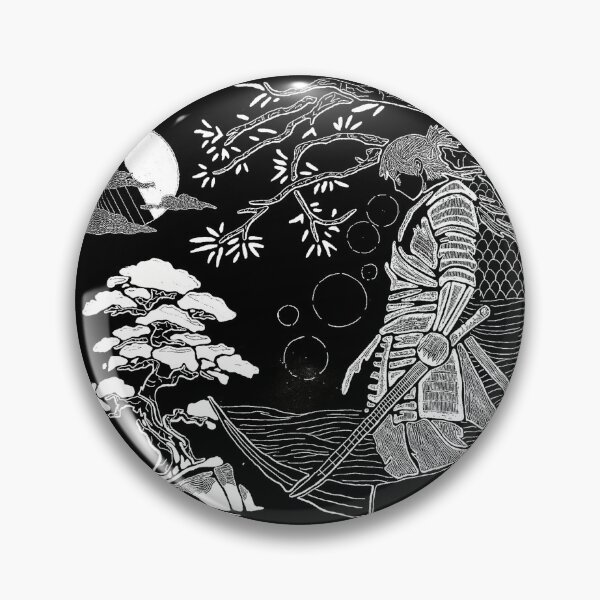 Item preview, Samurai's Journey — Midnight Edition | Black Background White Line Art designed and sold by Fusion-Line-Artworks.