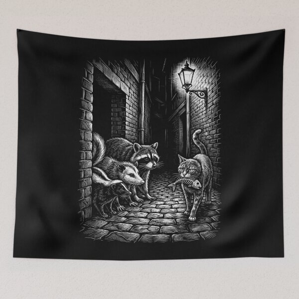 Item preview, Urban Nocturnal Animals Cat Raccoon Skunk Alley Wildlife designed and sold by FolkGraphics.
