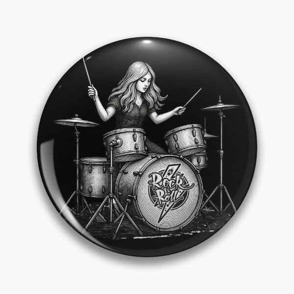 Item preview, Rock and Roll Drummer Girl Engraving Art designed and sold by OLYUS.