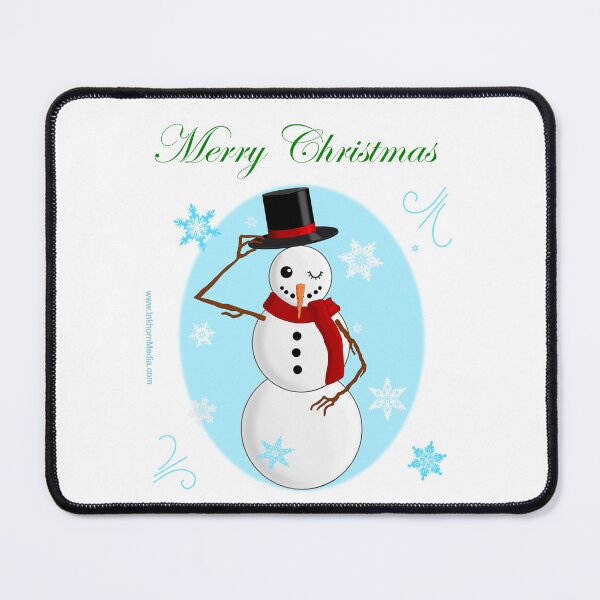 Item preview, Snowman wishing Merry Christmas in script designed and sold by Inkhornmedia.