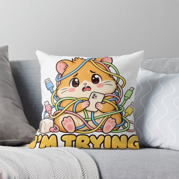 Item preview, I'm Trying – Funny Tangled Hamster with Phone and Charging Cables designed and sold by The Tired Animal Club.
