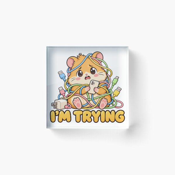 Item preview, I'm Trying – Funny Tangled Hamster with Phone and Charging Cables designed and sold by The Tired Animal Club.
