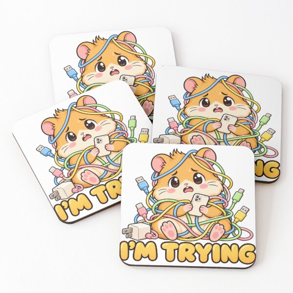 Item preview, I'm Trying – Funny Tangled Hamster with Phone and Charging Cables designed and sold by The Tired Animal Club.