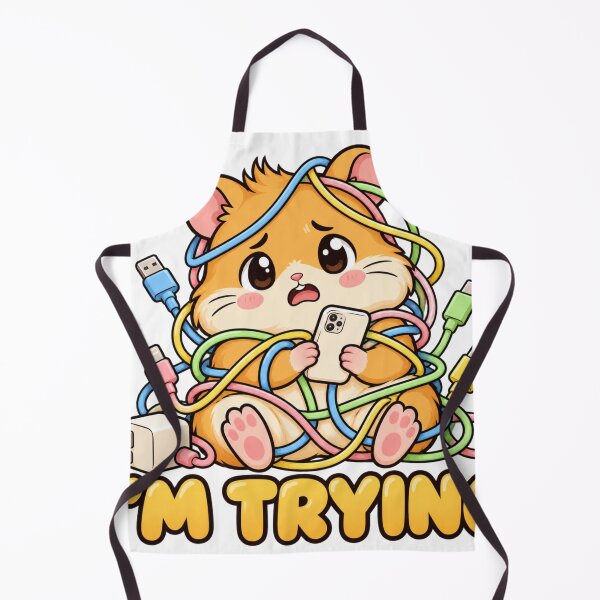 Item preview, I'm Trying – Funny Tangled Hamster with Phone and Charging Cables designed and sold by The Tired Animal Club.