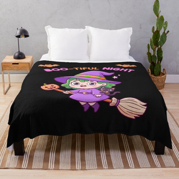 Artikelvorschau, Cute Halloween Witch Flying Broomstick Kawaii Black Cat Pumpkin Spooky Cute Bootiful Night entworfen und verkauft von Elbstromstudio.