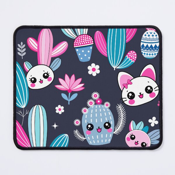 Item preview, Pink Kawaii Cactus Pattern With Blue Desert Plants designed and sold by FemmePod.