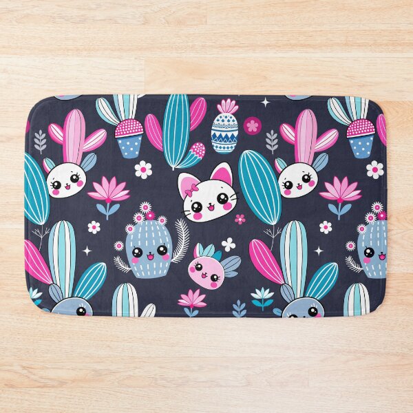 Item preview, Pink Kawaii Cactus Pattern With Blue Desert Plants designed and sold by FemmePod.