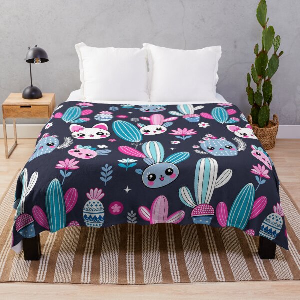 Item preview, Pink Kawaii Cactus Pattern With Blue Desert Plants designed and sold by FemmePod.