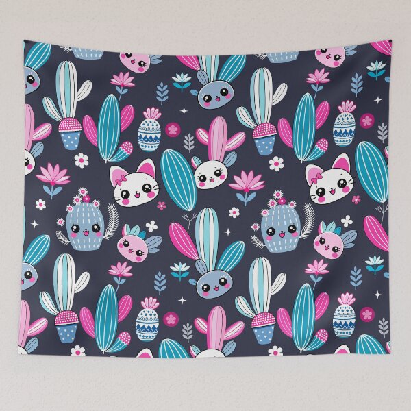 Item preview, Diseño de cactus rosa kawaii con plantas azules del desierto designed and sold by FemmePod.
