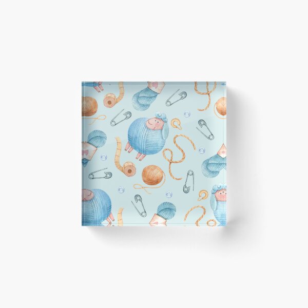 Item preview, Watercolor Knitting Sheep Seamless Pattern with Yarn Balls and Craft Accessories designed and sold by White Rabbit Design .