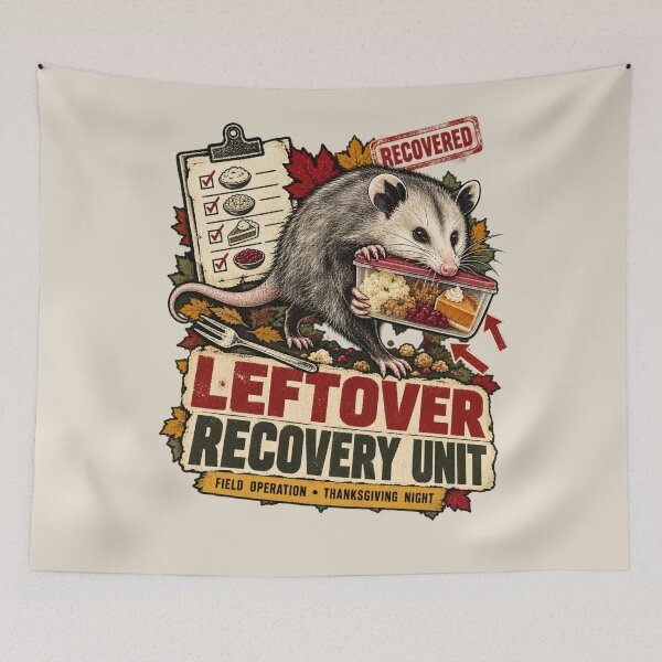 Item preview, Leftover Recovery Unit Opossum Retro Thanksgiving Art designed and sold by AmiGraph.