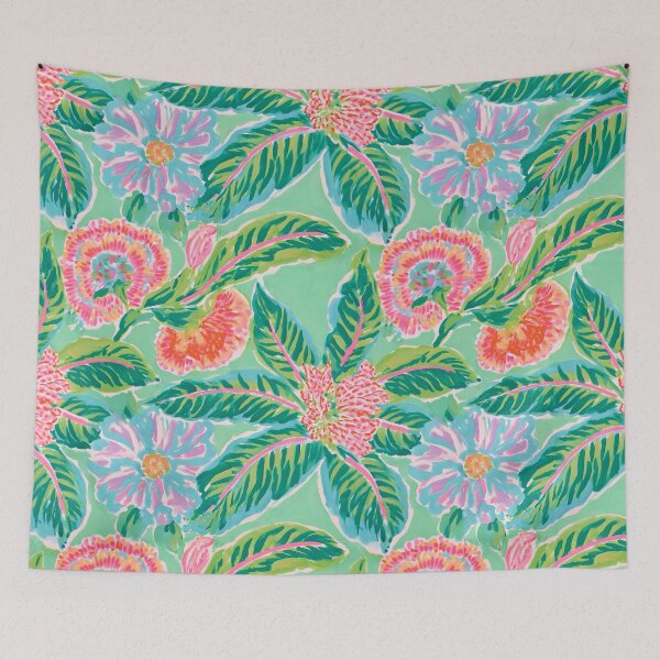 Item preview, Hojas de tabaco de estilo chinoiserie preppy sobre fondo verde menta. designed and sold by SophieClimaArt.