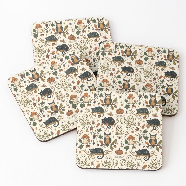 Item preview, Vintage halloween black cats owls ghosts patterns designed and sold by Bywithrose instant studio.