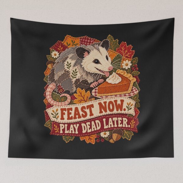 Item preview, Thanksgiving Opossum Patchwork Feast Now Play Dead Later Art designed and sold by AmiGraph.