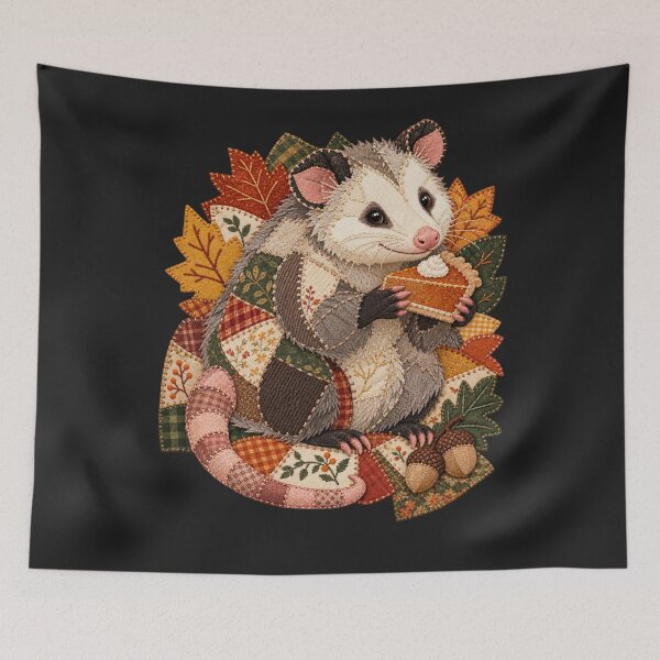 Item preview, Patchwork Opossum Pumpkin Pie Cozy Autumn Harvest Art designed and sold by AmiGraph.