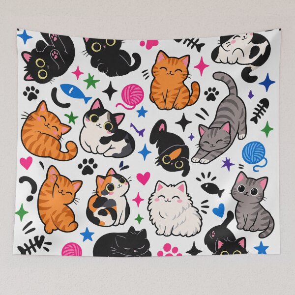 Item preview, Cute Kawaii Kittens Cats Pattern Black designed and sold by Owcomm.