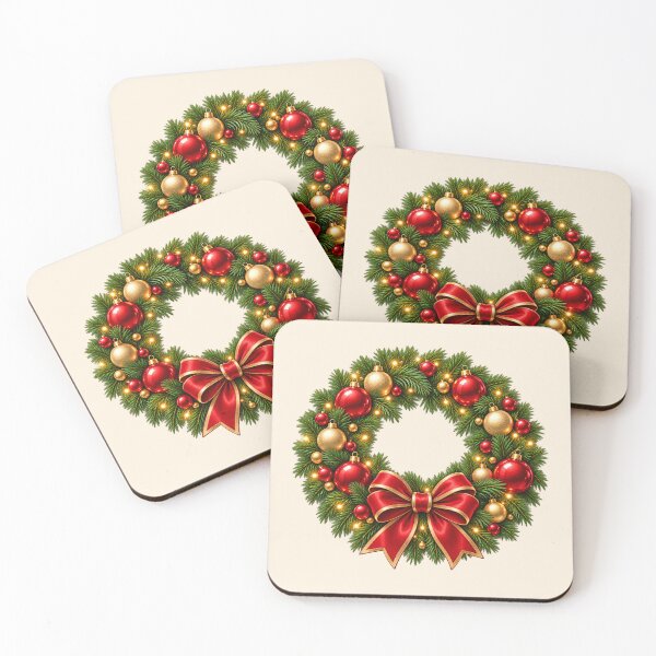 Artikelvorschau, Klassischer Weihnachtskranz – Festliche Dekoration in Rot und Gold entworfen und verkauft von HO•Designs.