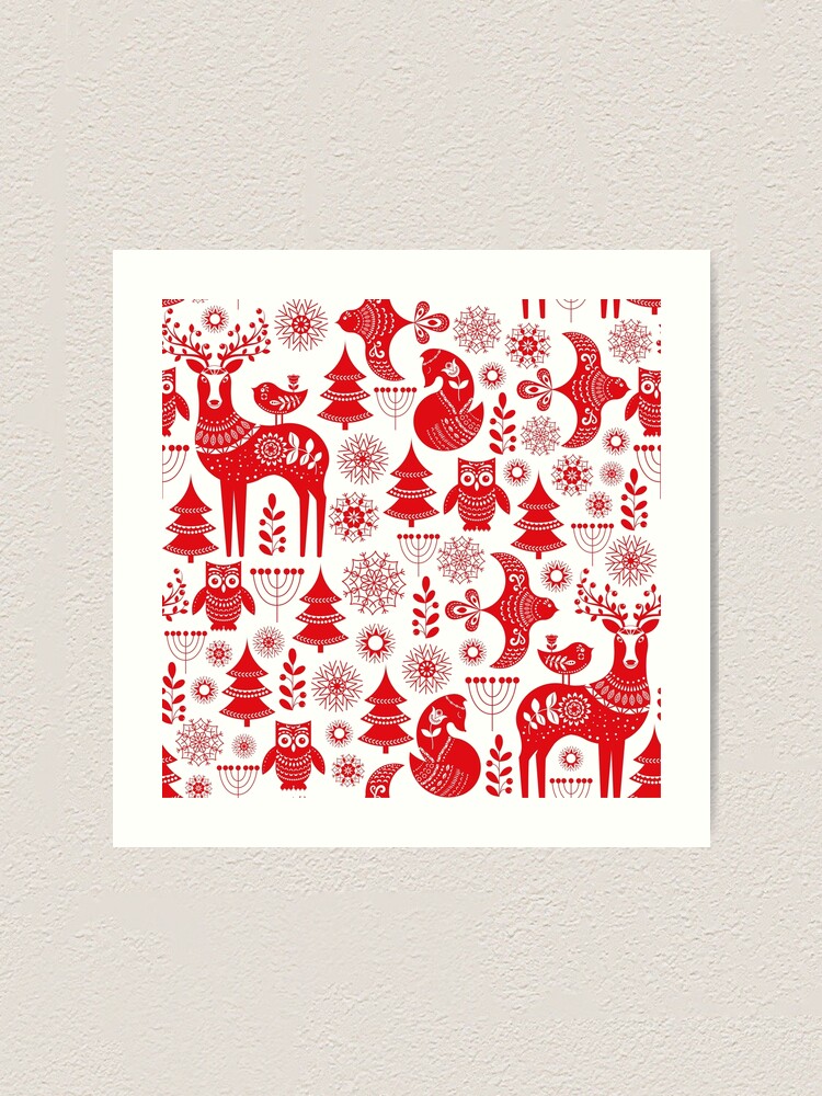 Winter Snowflake Stamp Pattern - Scandinavian Folk Art Christmas