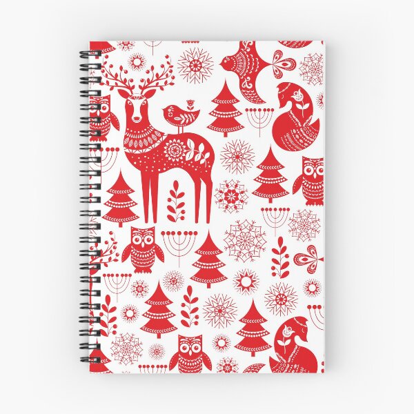 Aperçu de l'œuvre Modèle sans couture de Noël avec des cerfs, des hiboux, des renards et des oiseaux en blanc et rouge. Style scandinave. Art folklorique. créée et vendue par Skaska.