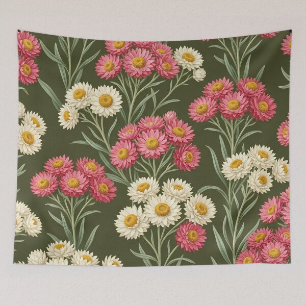 Item preview, Dark Green Pink Paper Daisy Meadow designed and sold by Studio BC.