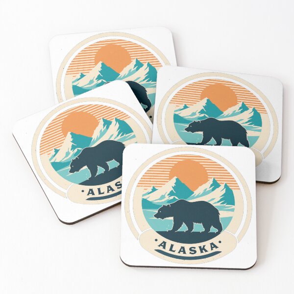 Item preview, Alaska Grizzly Bear Vintage Mountain Sunset Badge designed and sold by Stupid Shirts.