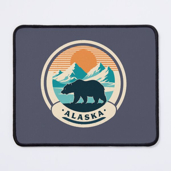 Item preview, Alaska Grizzly Bear Vintage Mountain Sunset Badge designed and sold by Stupid Shirts.