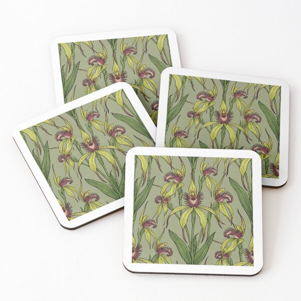 Item preview, Olive Green Native Orchid & Flora Pattern designed and sold by Studio BC.