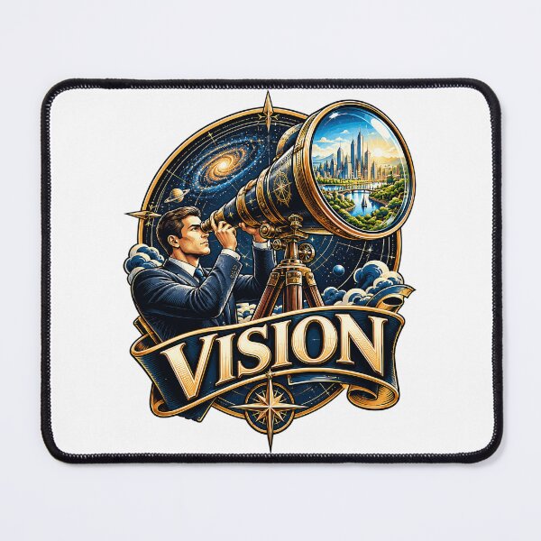 Item preview, "Visionary Leadership: Businessman with Telescope Looking at Future City & Galaxy Vector Illustration" designed and sold by Nubian Style.