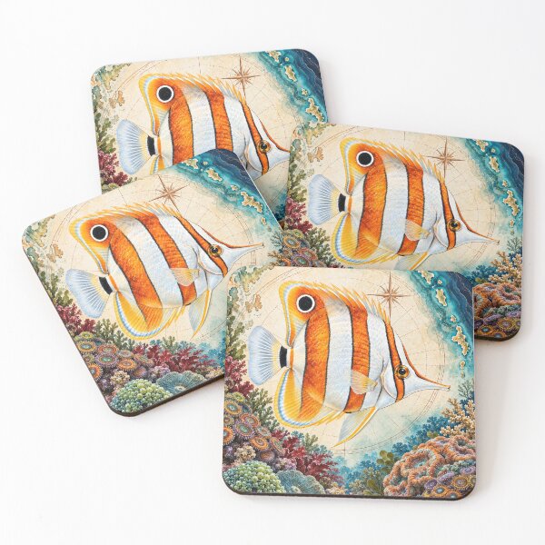 Item preview, Copperband Butterflyfish Reef Art on Vintage Nautical Map designed and sold by KenworksDigital.