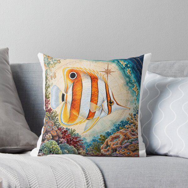 Item preview, Copperband Butterflyfish Reef Art on Vintage Nautical Map designed and sold by KenworksDigital.