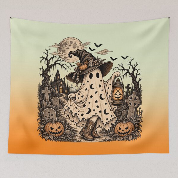 Item preview, Vintage Witch Ghost With Lantern Halloween Graveyard designed and sold by skkyfaithArtz.