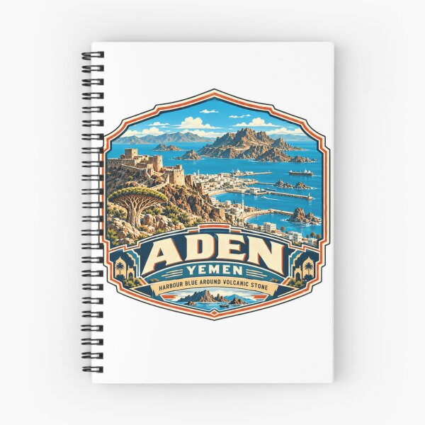 Artikelvorschau, Aden, Jemen – Hafen, Blau, Umgebung, Vulkanstein, Stadt, Reiseziel, Wahrzeichen, Souvenir entworfen und verkauft von RetroMini2026.