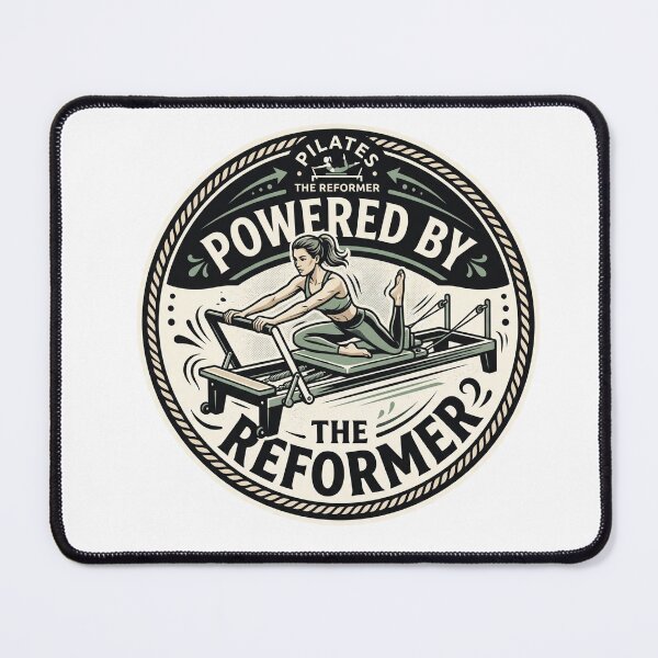 Item preview, Powered By The Reformer Vintage Pilates Woodcut Badge designed and sold by REFORMER & COFFEE STUDIO.