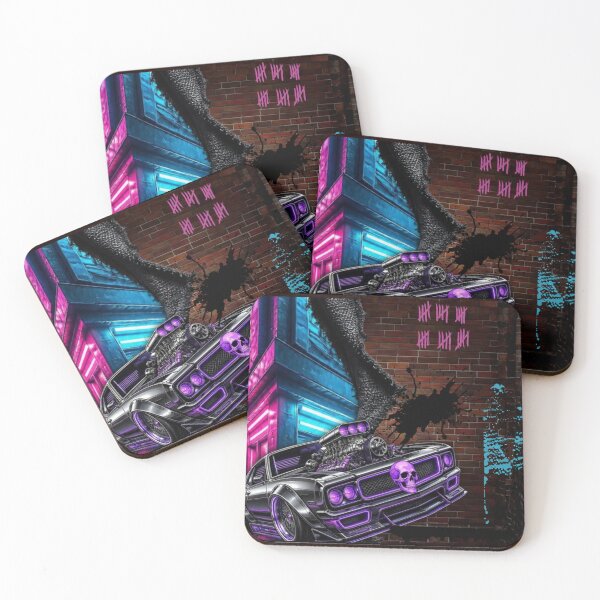 Item preview, Cyberpunk Neon Muscle Car Dimensional Portal Wall Art designed and sold by LazyDayzCo.