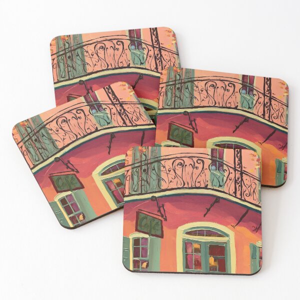 Item preview, Charming Quaint Cafe Framed by Colorful Autumn Leaves and Ornate Ironwork in Soft Pastel Tones designed and sold by OlfactoART Studio.